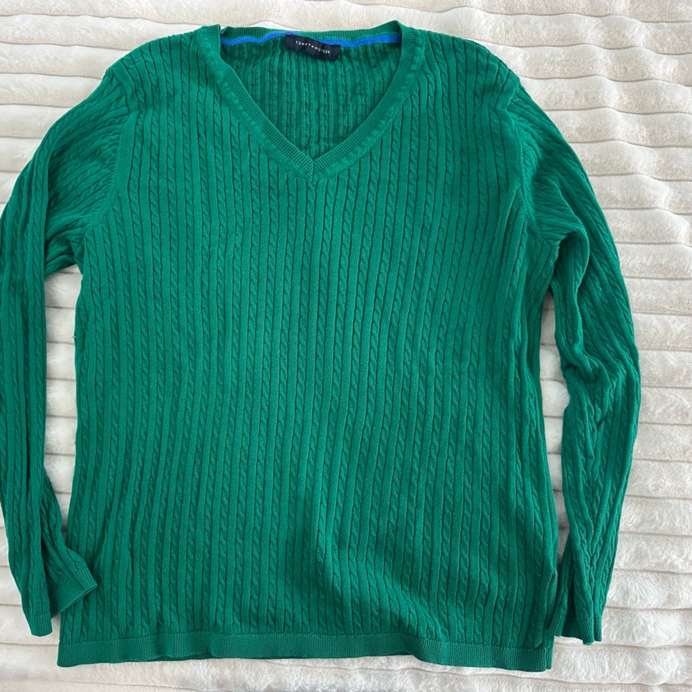 Thin cable knit sweater green xl by Tommy Hilfiger